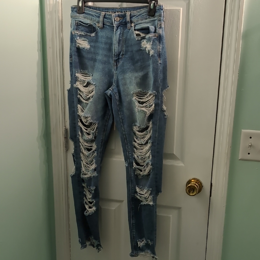 American Eagle Outfitters Distressed Blue Skinny Jeans